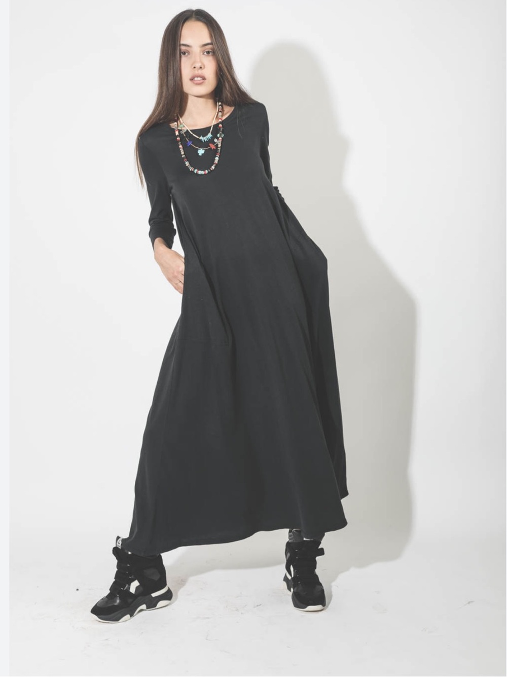 Raquel Allegra Long Black 3/4 sleeve Maxi Dress 1(S)